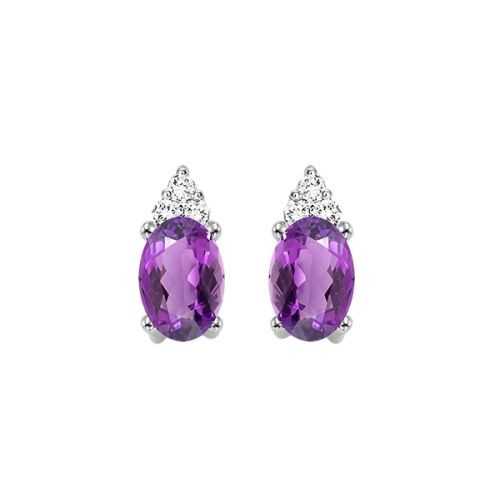 10kt White Gold 2 Oval Amethyst And 6 Round Diamond Earrings