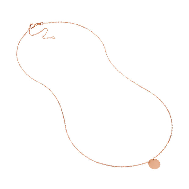 14Kt Rose Gold Adjustable Circle Pendant Necklace