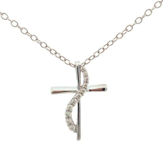 Sterling Silver Cross Pendant With 11 Diamonds .10Tdw H/I In Color And