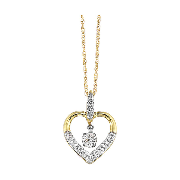 Lady's Yellow 10 Karat Diamond Heart Pendant Length 18 With 14 = 0.14T