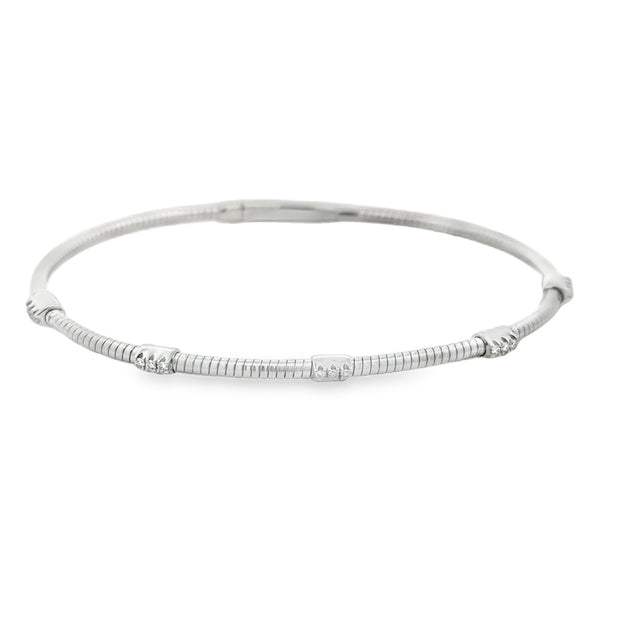 Lady's White Sterling Silver Diamond Flexy Bangle Bracelet With 15 = 0