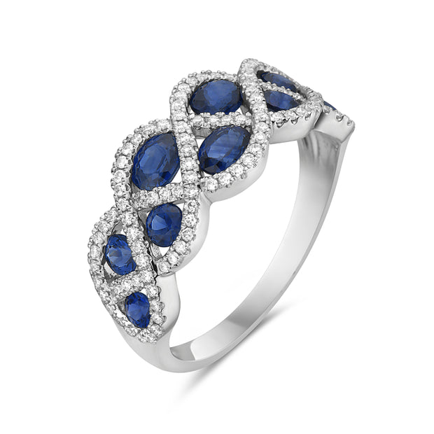 14kt White Gold Riing With 9 Oval and 6 Round Sapphires 1.41ct and 104