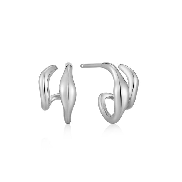 Sterling Silver Wave Double Hoop Stud Earrings
