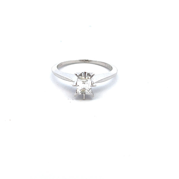 Vintage 14Kt White Gold Ring Prong Set With One Emerald Cut Diamond We
