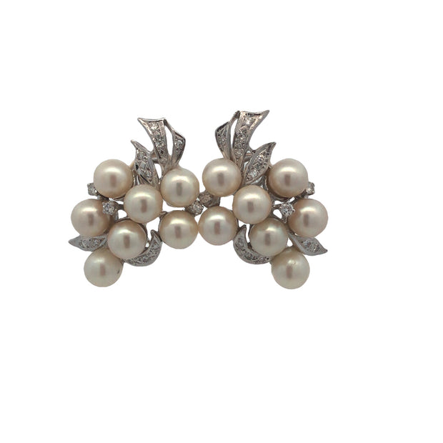 Vintage 14Kt White Gold Pierced Omega Clip Earrings Set With 14 6-6.50