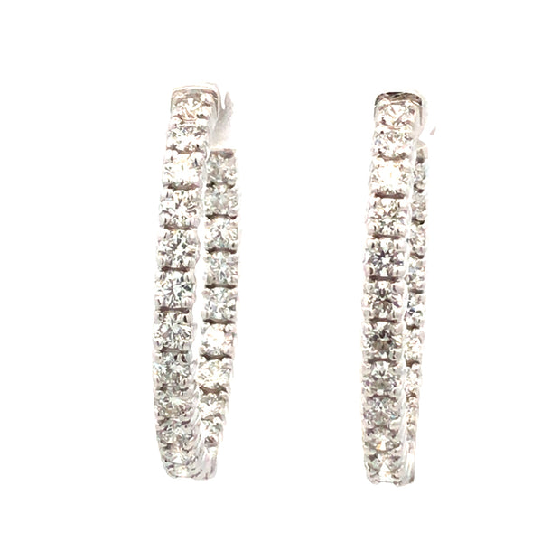 Vintage 14Kt White Gold Inside Out Hinged Hoops Prong Set With 44 Roun
