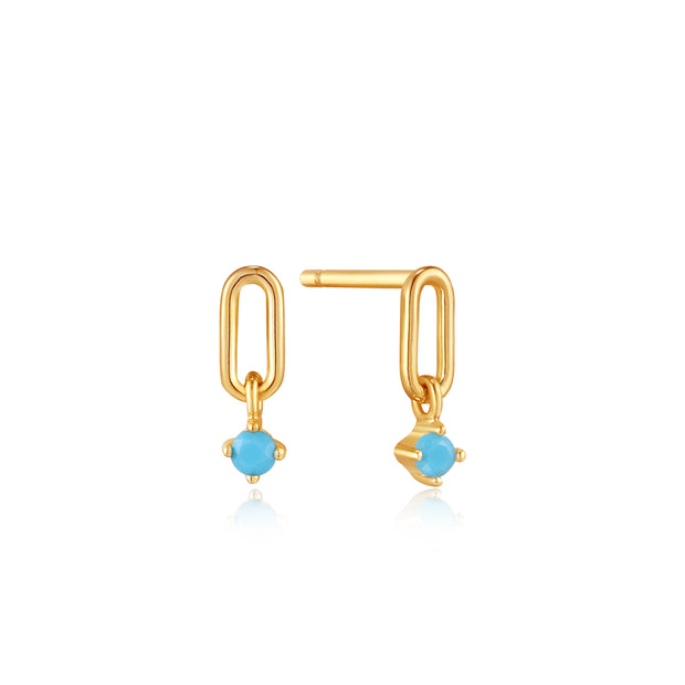 ANIA HAIE INTO THE BLUE GOLD TURQUOISE LINK STUD EARRINGS