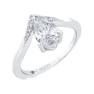 14K White Gold Pear Diamond Engagement Ring Mounting With 10 Diamonds