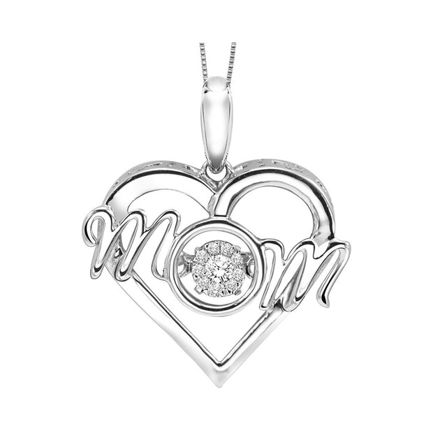 Sterling Silver Heart Mom Necklace With 9 Round Diamonds .02ct H/I I2