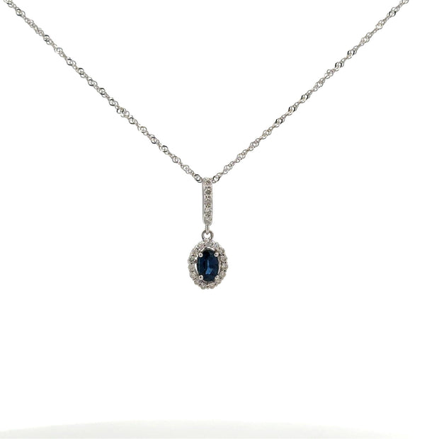 Lady's White 14 Karat Sapphire Pendant Length 18 With One = 0.37Ct Ova