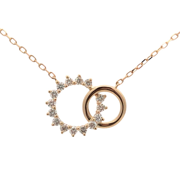14kt Yellow Gold Double Circle Pendant With 15 Round Diamonds .40tdw