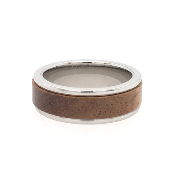 Men's 8mm Tungsten Base With Round RimsBrown Wood Insert