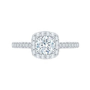 14K White Gold Round Diamond Halo Engagement Ring Mounting With 46 Dia