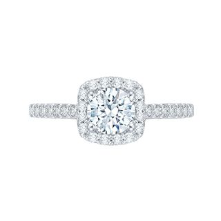 14K White Gold Round Diamond Halo Engagement Ring Mounting With 46 Dia