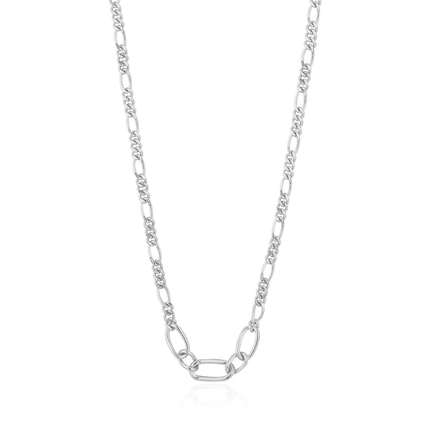 Sterling Silver White "Chain Reaction" Figaro Chain Necklace Silver