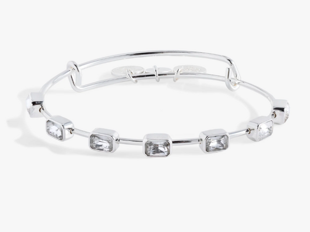April Birthstone Emerald Cut Crystal Sterling Silver Bangle