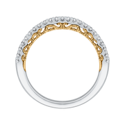 14Kt White Carizza Wedding Band with Yellow Gold Filigree and 23 Round Prong Set Diamonds .22Ct TDW SI1 GHgoes with 100-1180