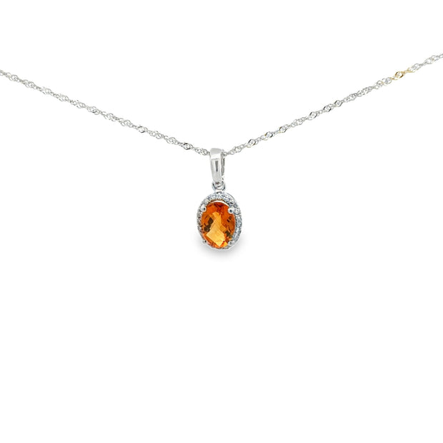 Lady's White 14 Karat Citirine Pendant Length 18 With One = 0.76Ct Ova