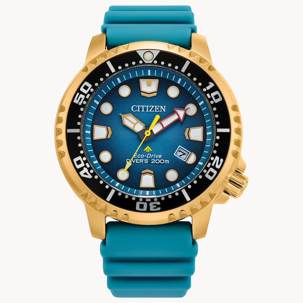 Citizen Diving Watch Vibrantly Features A Gold-Tone Stainless Steel Ca