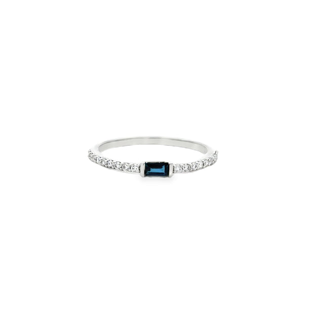 Lady's White 10 Karat Sapphire & Diamond Stackable Fashion Ring Size 7