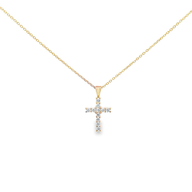 Lady's Yellow 14 Karat Diamond Cross Pendant Length 16 And 18 With 11