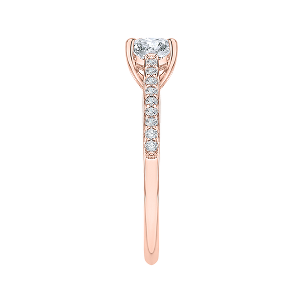 14K Rose Gold Round Cut Diamond Solitaire With Accents Engagement Ring