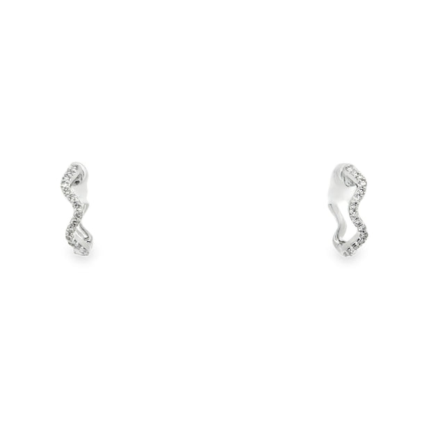 Lady's White 10 Karat Diamond Squiggly Hoop Earrings With 30 = 0.13Tw
