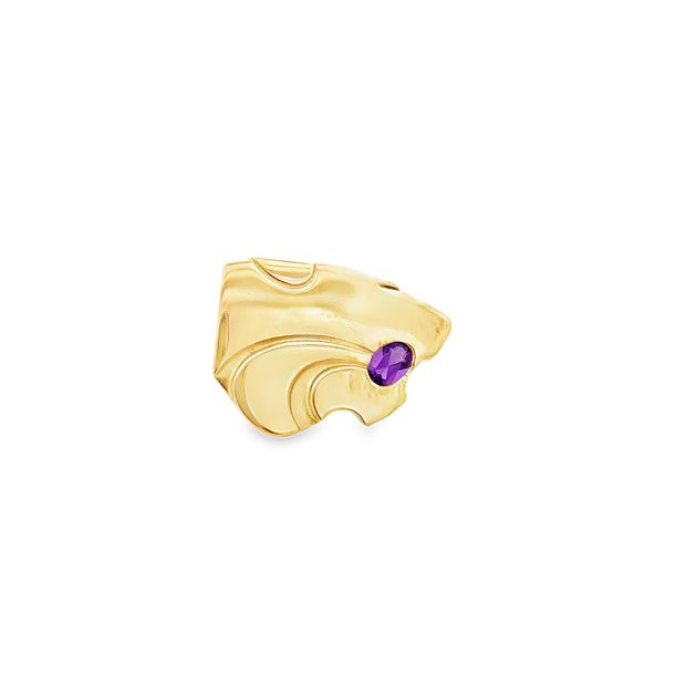Vintage 10 Kt Yellow Gold Kansas State Widcat Tie Tack With A 6X4mm Ov