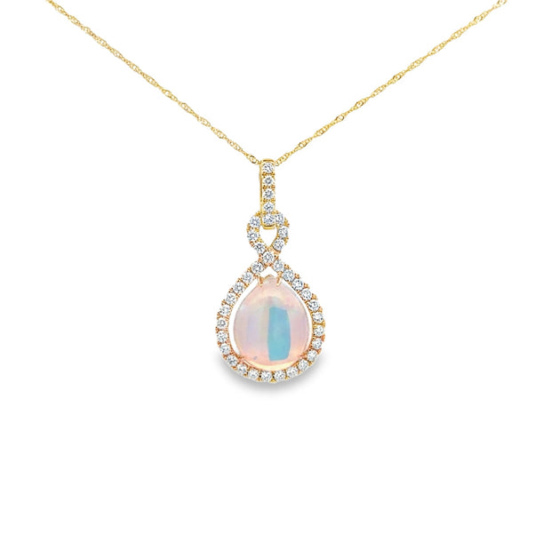 Lady's Yellow 14 Karat Opal Pendant Length 18 With One = 2.66Ct Pear O