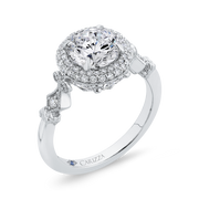 14Kt White Gold Carizza Engagement Ring Set With Round Cz Center Surrounded By Double Halo Of 53 Round Diamonds And 12 Marquise Diamonds Underneath Setting With 2 Round Diamonds On Shoulder With Miligrain Setting 1.07Ct Tdw Vs1 GH Goes With 110-1368