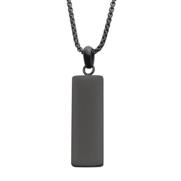 Matte Black Engravable Drop Pendant WIth 22 Inch Box Chain