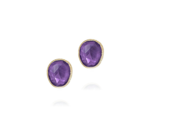JORGE REVILLA BEZEL SET AMETHYST EARRINGS IN STERLING SILVER WITH 18KT