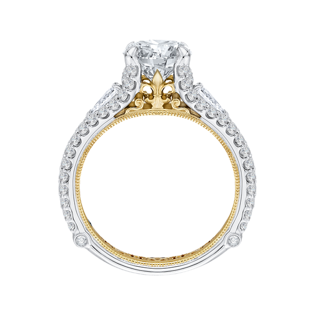 14K Two-Tone Gold Round Diamond Engagement Ring Mounting With 70 Diamo