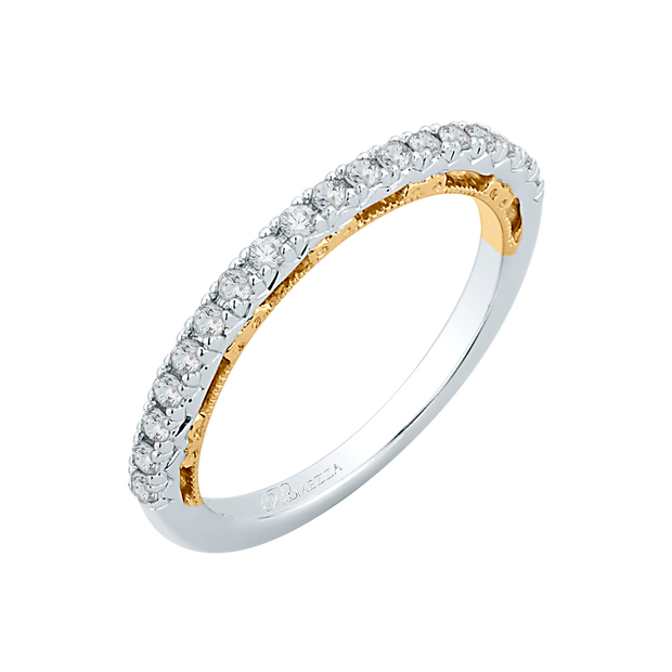 14K Two Tone Wedding Band With 18 Round Diamonds .29Ct Tdw Si2 GH And Scrolling Underneath Shank Goes With 100-1030