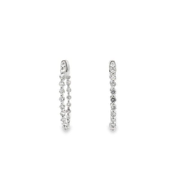 Vintage 14Kt White Gold Hinged Hoop Earrings Set With 38 Round Brillia