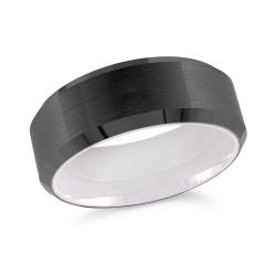 Black Tungsten Ring 8mm Brushed Finish With White Inner Ring Size 9.5