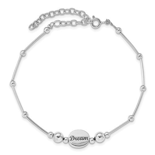 Sterling Silver Rhodium-plated Beaded DREAM with 2 inch ext. Bracelet