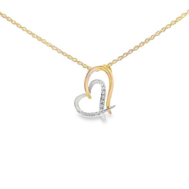 Lady's Two Tone White & Yellow 14 Karat Diamond Pendant Length 18 With