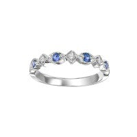 10Kt White Gold Stackable Band, Set With 4-Round Sapphire Stones .14Ct