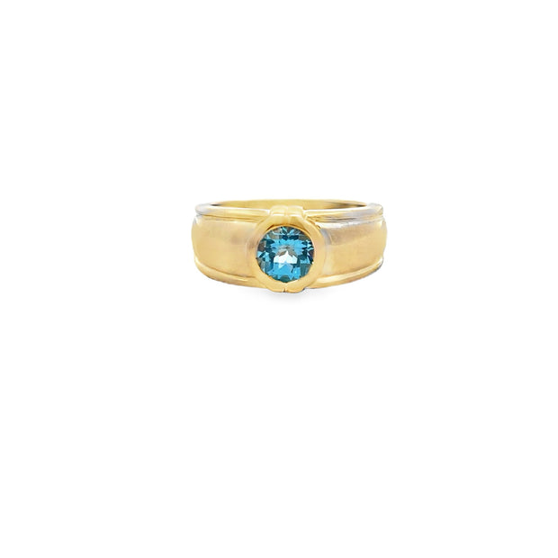 Vintage 14Kt Yellow Gold Ring Set With One Round Checkerboard Cut Swis