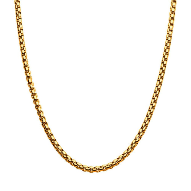 Men's Stainless Steel 4mm 18K Gold Plated Bold Box Chain Necklace.22 I