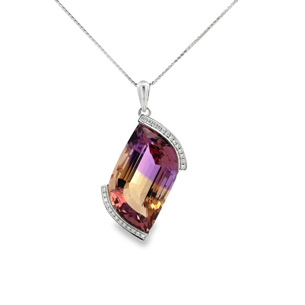 Lady's White 14 Karat Ametrine Pendant Length 18 With 26 = 0.10Tw Roun