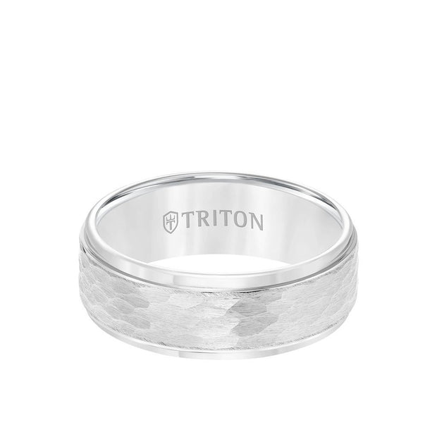 White Tungsten Carbide Hammered Ring Size 11.5