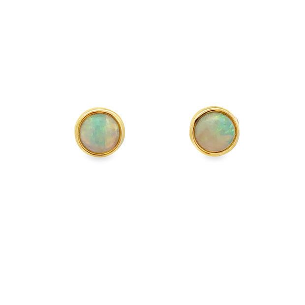 14kt Yellow Gold 6mm Round Bezel Set Opal Earrings .90ct