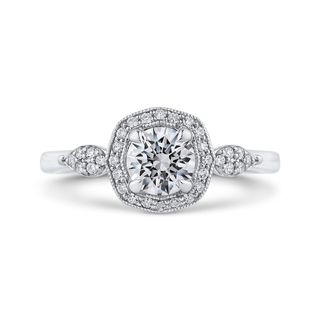 14K White Gold Round Diamond Floral Halo Engagement Ring With 36 Diamo
