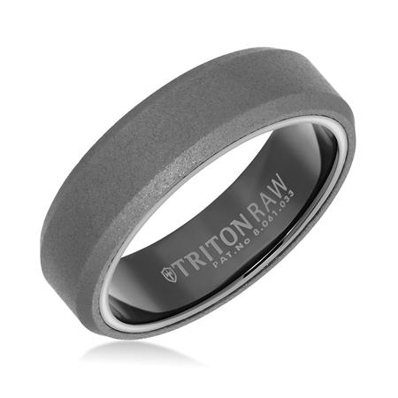 8mm Raw Black Tungsten Carbide Flat Beveled Edge Band with Sandblast Finish