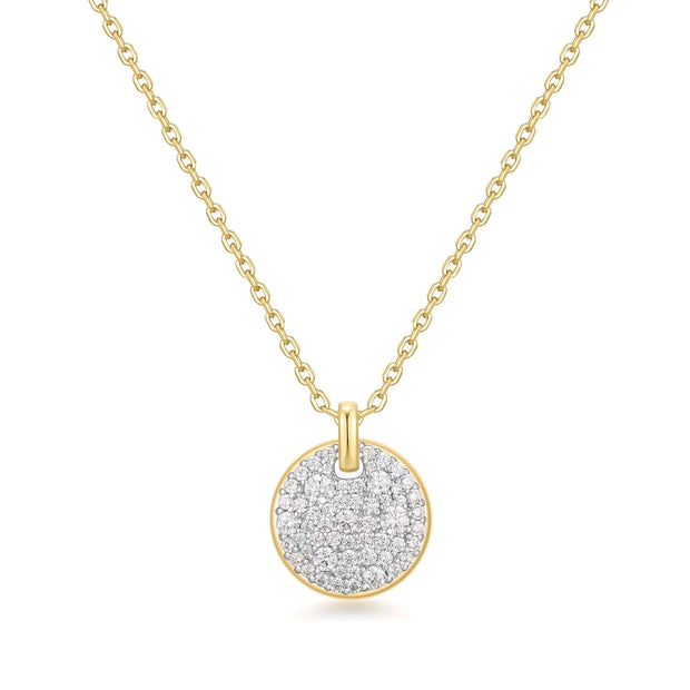 Sterling Silver Yellow Gold Plated  Large Pavé CZ Disc Necklace