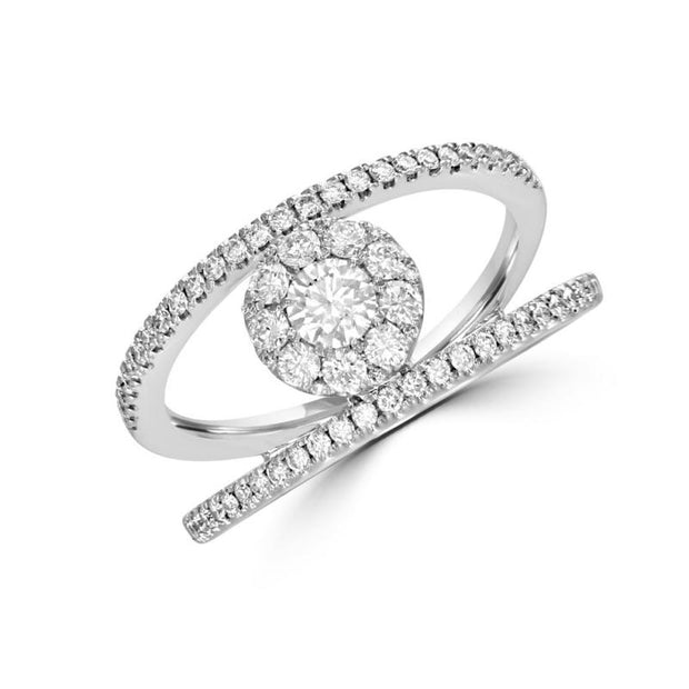 18 Karat White Gold Ring Prong Set With 64 Round Brilliant Cut Diamond