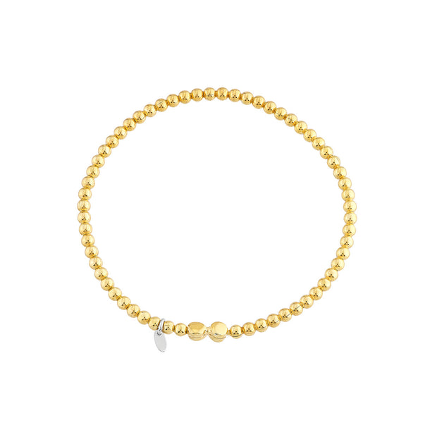 Sterling Silver Yellow Gold Plated 3mm Polished Bead Stretch Bracelet