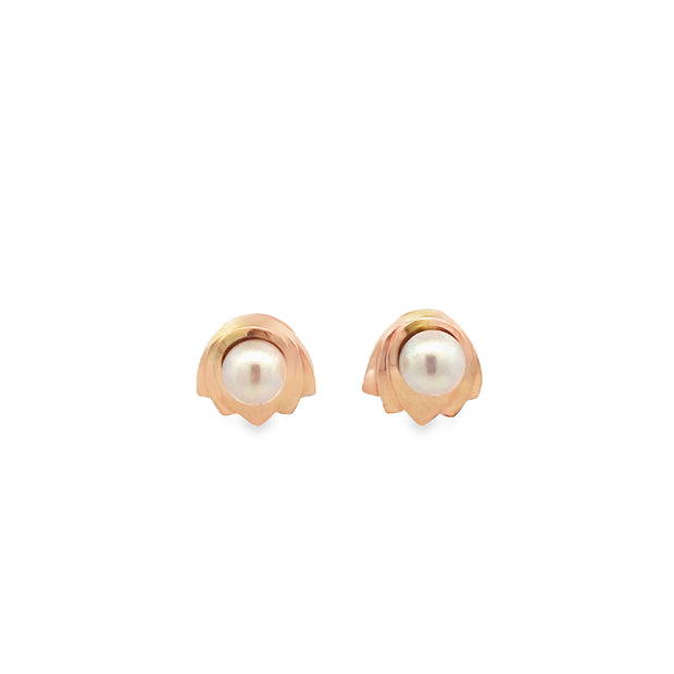 Vintage 14Kt Yellow Gold Earrings With Two 6.5Mm 1/2 Drilled Akoya Pea